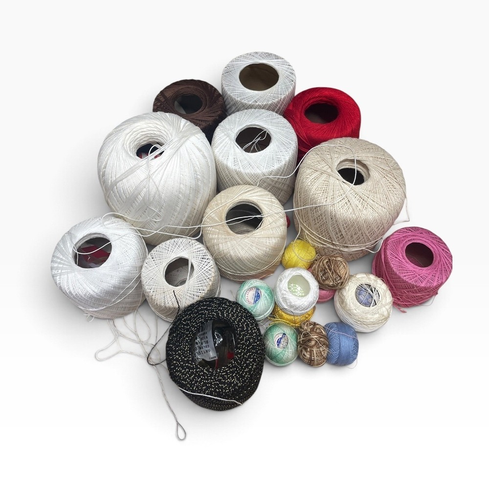 Mixed Crochet Thread Lot J&P Coats Clark's Cotton Metallic Multi Color 18pc